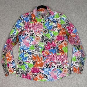 IBKUL Shirt Womens M Bamboo Garden Golf 1/4 Zip Mock Neck Long Sleeve